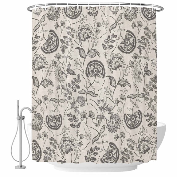 Decorative Shower Curtain Farmhouse Polyester Fabric Waterproof Bath Shower Curtains Bathroom Accessories Grey Paisley Shower Curtain 54x78 Inch for Home Hotel Boho Flower Botanical Leaf Branch