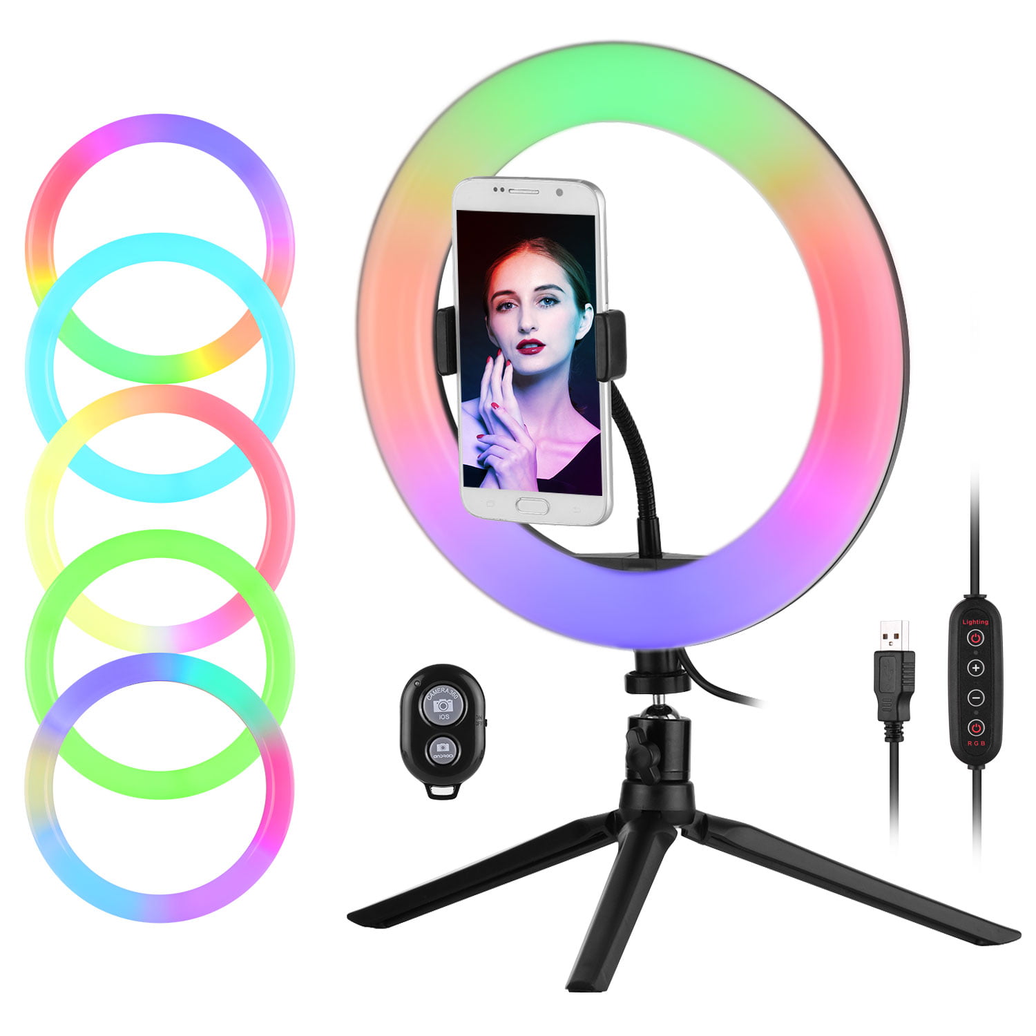 20 Inch Ring Lights Star Ring Light with Remote Controller and 3 Phone Holder 3000K-5500K LED RGB Fill Light for Portrait Video Makeup 