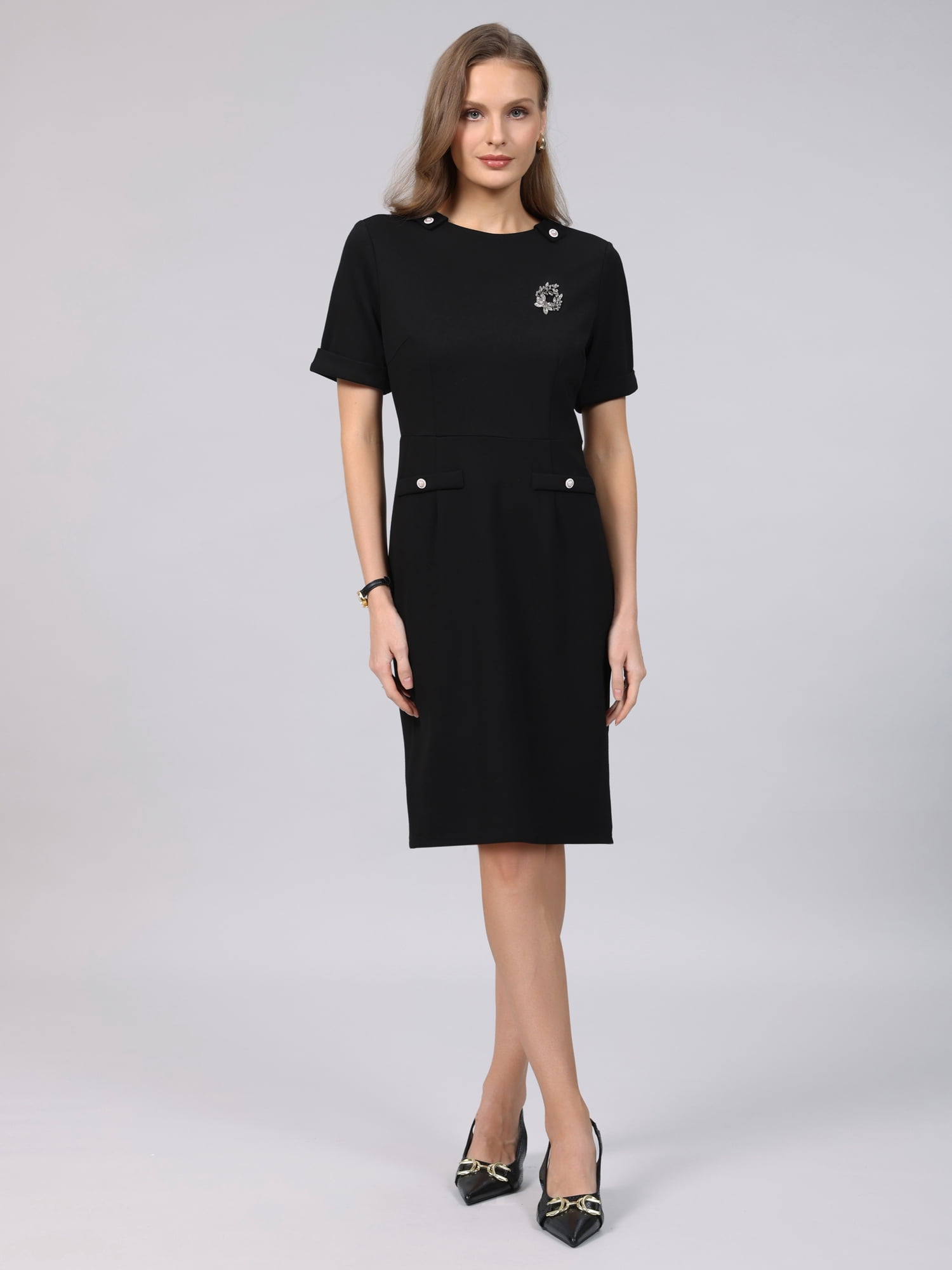 DARING DIVA Women's Work Pencil Dress Short Sheath with Brooch Pin Dresses 2XL Black