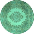 thumbnail image 1 of Ahgly Company Indoor Round Medallion Turquoise Blue Traditional Area Rugs, 8' Round, 1 of 4
