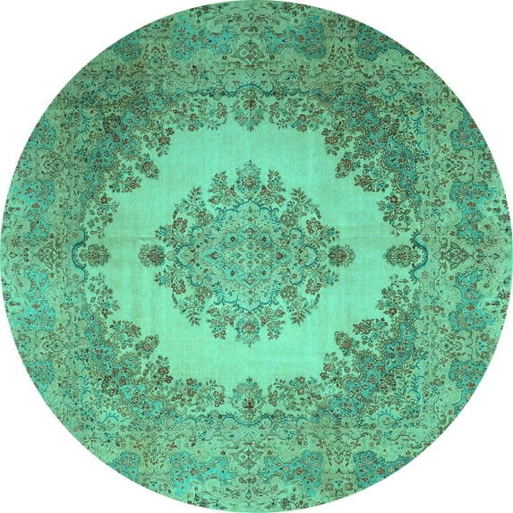 Ahgly Company Indoor Round Medallion Turquoise Blue Traditional Area Rugs, 8' Round