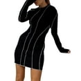 thumbnail image 2 of hirigin Female Bodycon Dress, Contrast Color Crew Neck Long Flare Sleeve Ribbed One-Piece for Spring Fall, S/M/L, 2 of 5