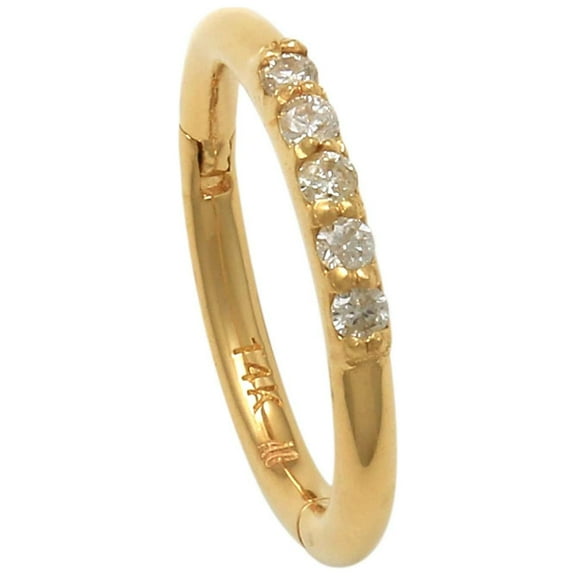 Anygolds 14K Real Solid Gold 0.025ctw Diamond Hoop Earring Septum Body Hoop Nose Clicker Ring Piercing Jewelry 18Gauge - MBJ4848-8Y Yellow Gold