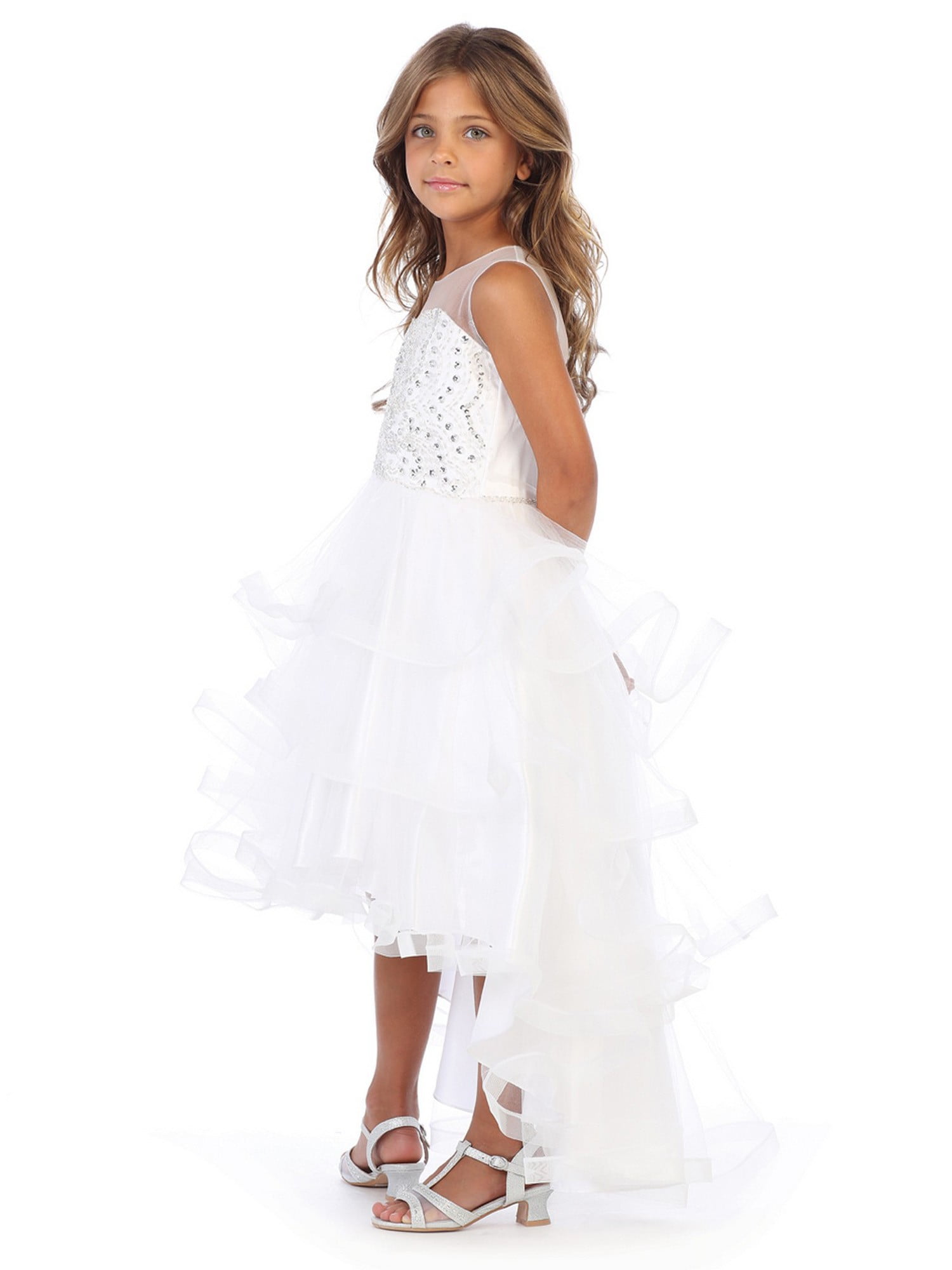 white high low flower girl dress