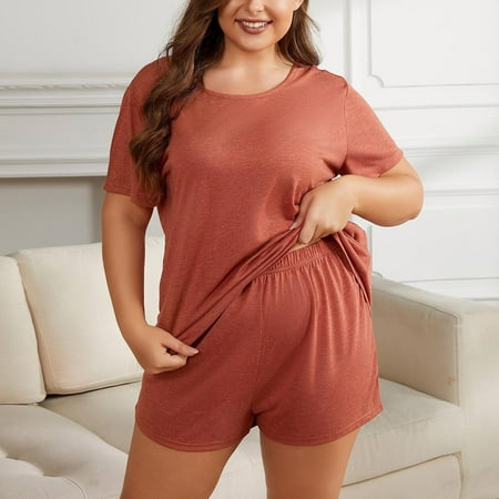 

Vedolay Women s Plus Size Soft Short Sleeve Top and Short Pajama Set Red 3XL