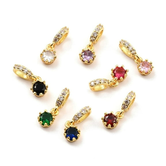 Brass Micro Pave Cubic Zirconia European Dangle Charms Large Hole Charms Real 18K Gold Plated Cadmium Free & Lead Free Mixed Color 9x6.5x3.5mm Hole: 5.3x3.6mm