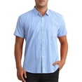 thumbnail image 1 of CAMISAS DE VESTIR A CUADROS INSPIRADORAS PARA HOMBRES, DE ALGODÓN, MANGA CORTA, BOTÓN CON BOLSILLO, CAMISA A CUADROS TAMAÑO S AZUL, 1 of 6