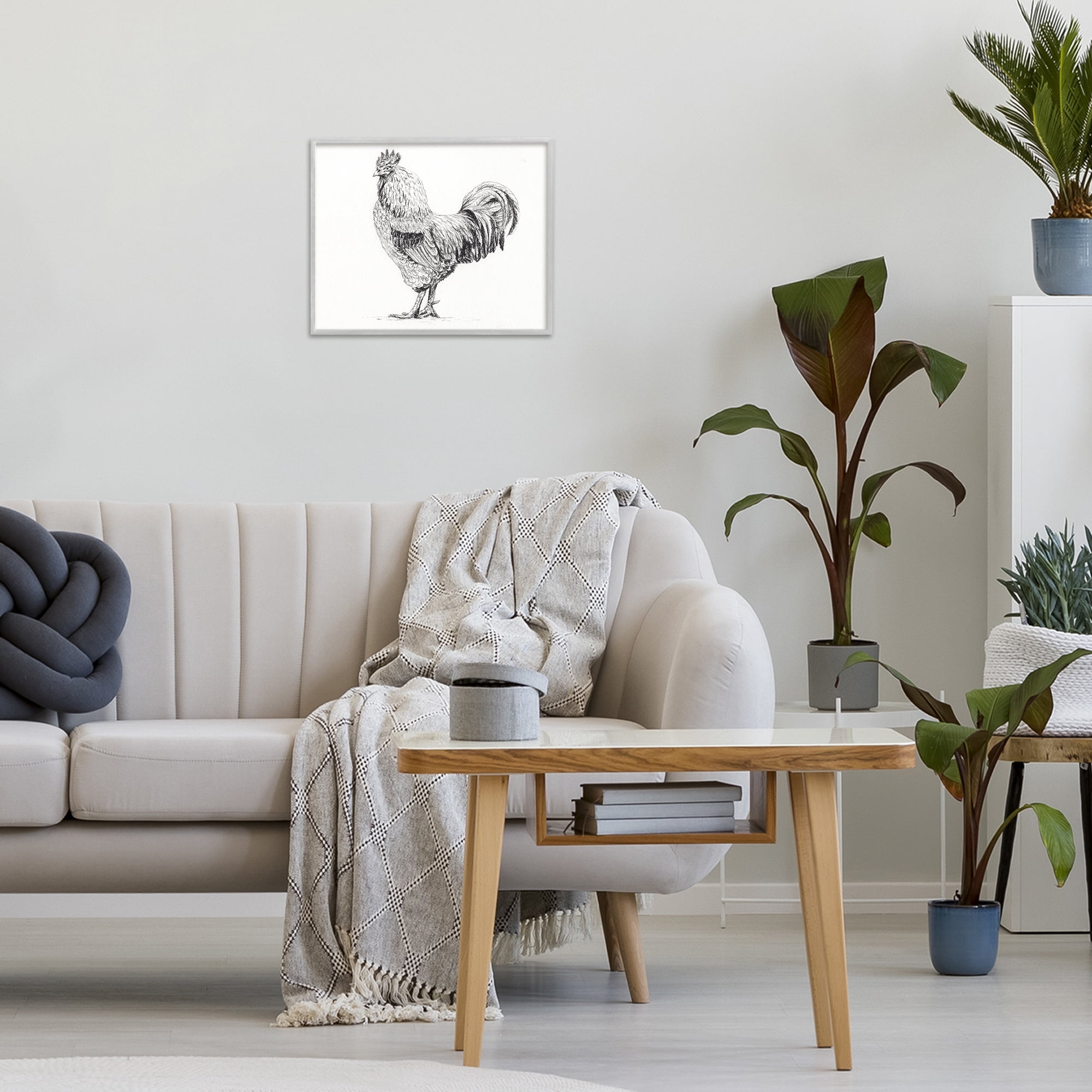 Stupell Industries Rooster in Charcoal Gray Framed Giclee Art, design by Leah Noel Art