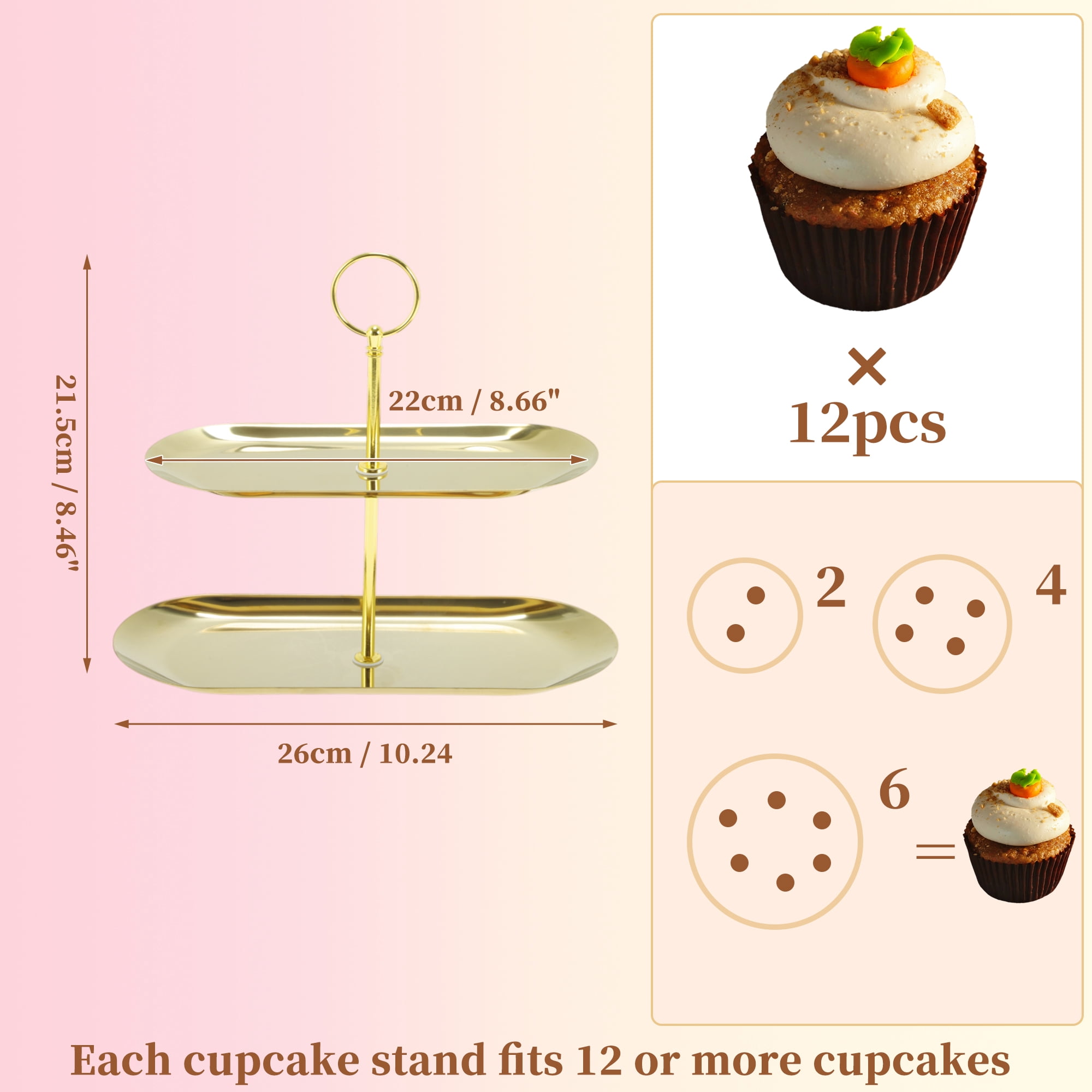 Unique Bargains 2 Tier Dessert Cupcake Stand Ring Design Holder Gold Tone