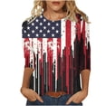 thumbnail image 2 of Xdegoge 4th of July Patriotic T Shirt for Women USA American Flag Three Quarter Sleeve Crewneck Stars And Stripes Happy Labor Day Graphic Print Breathable Summer Tops, 2 of 6