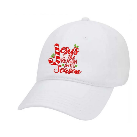 Women's Merry Christmas Holiday Ladies Fit Dad Hat With Metal Buckle Back, Jesus is the Reason for the Season, White