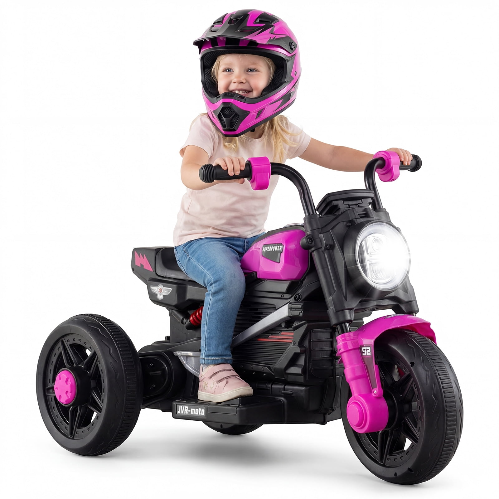 OLAKIDS 6V Kids Motorcycle with Forward & Reverse Switch, Headlight, Horn, Music, Story, USB Port, 3-Wheel Battery Powered Electric Ride on Toys for Toddler Boys Girls