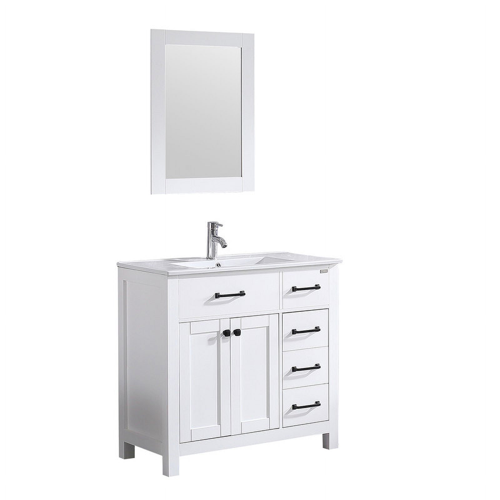 Walsport 36" Luxurious Bathroom Vanity with Sink Top, Modern Bathroom Vanities with 2-Door and 5 Drawers Cabinet , Solid Wood Bathroom Cabinet with Undermount Ceramic Sink, White