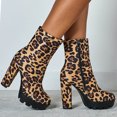 thumbnail image 2 of Dakaela High Heel Ankle Boots for Women Round Toe Leopard Short Booties Platform Chelsea Dress Pumps, 2 of 7