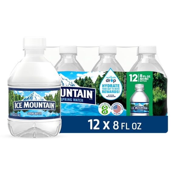 Ice Mountain Spring Water, 8 Fl Oz, 12-Pack Plastic Bottles
