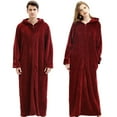 Womens Robe Long Zipper Front Hooded Full Length Housecoat Sleepwear