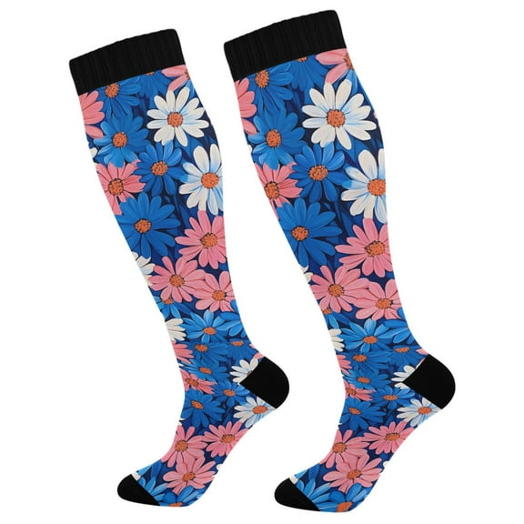 FORMRS Womens Knee High Socks Casual Long Thick Travel Daily Wear, 1 Pair, Pink Flowers Pattern
