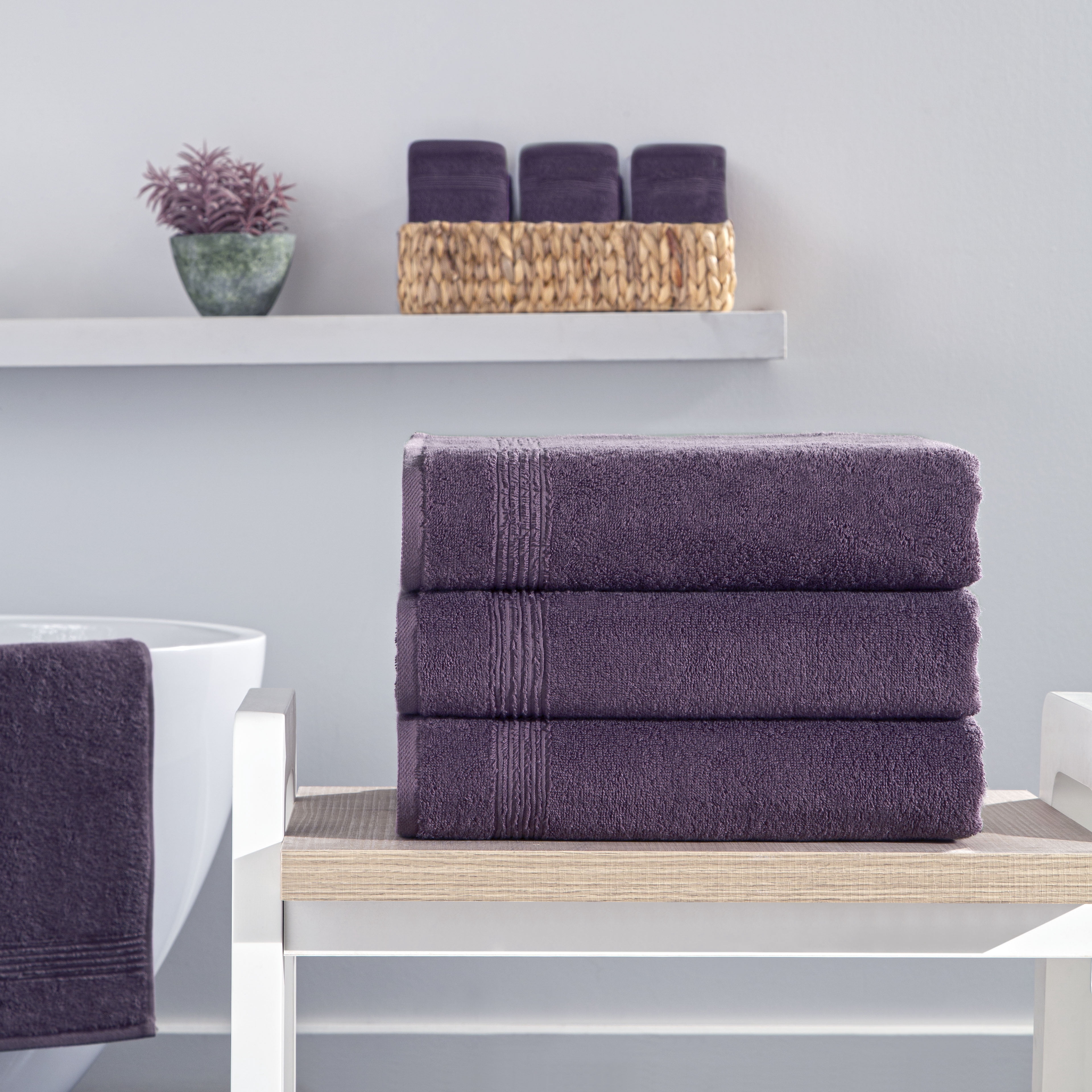 Ozdilek 4-Piece Bath Towels, 30x60" 100% Turkish Cotton, Quick-Dry & Lightweight Body Towels, Breathable, Space-Saving Shower Towel Set for Bathroom, Pool, Gym, Orchid