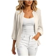 thumbnail image 2 of LEKWK Cardigan for Women Open Front 3/4 Puff Sleeve Pleated Shrugs Loose Fit Ribbed Lightweight Outerwear Fall Fashion Elegant Casual Outfits, 2 of 5