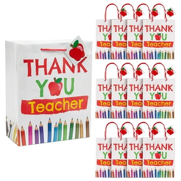 Fun Express Thank You Teacher Paper Gift Bags Medium 7 1/4" x 9" - 12 Pieces