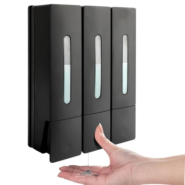 Dispensador de Jabón Líquido de Prensa de 400 Ml, 3 Cámaras, para Montaje en Pared, para Ducha de Baño, para Lavar el Cabello, Color Negro