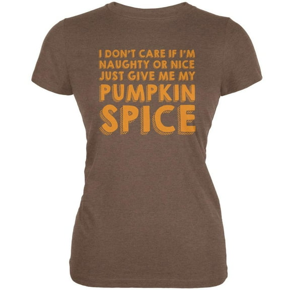 Naughty Or Nice Pumpkin Spice Heather Brown Juniors Soft T-Shirt - 2X-Large