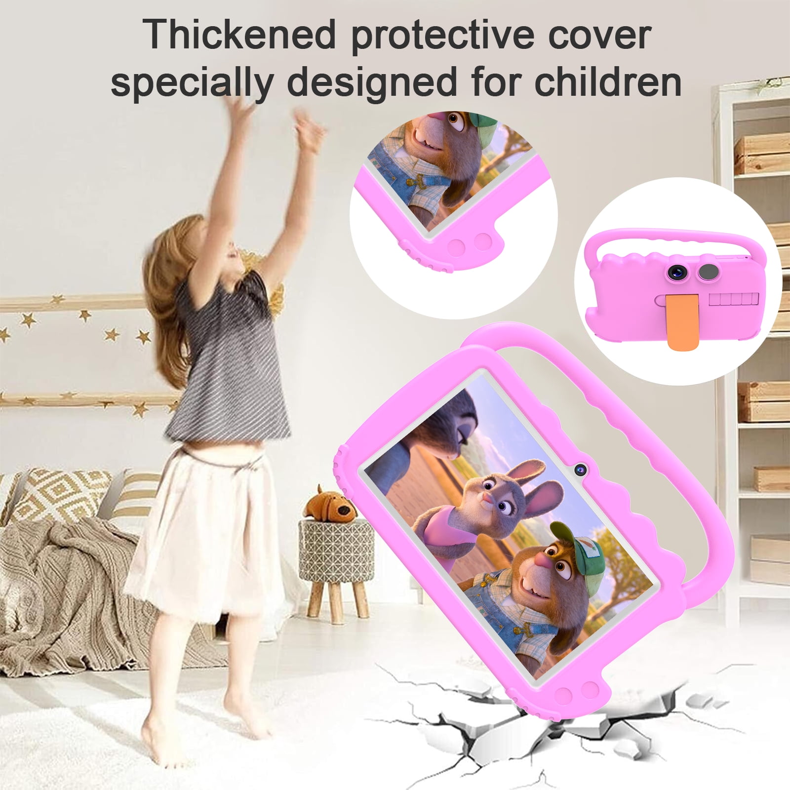 Kids Tablet, Toddler Tablet, 7" Tableta for Boys Girls, 32GB Android Tablet, 4GB RAM WiFi Dual Camera Safety Eye Protection Screen, Parental Control APP, Latest Model Kid Tablets. Pink