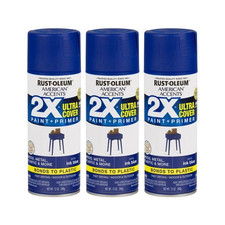 (3 Pack) Rust-Oleum American Accents Ultra Cover 2X Satin Ink Blue Spray Paint and Primer in 1, 12