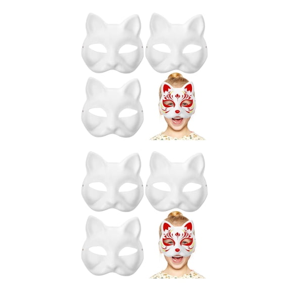 IMIKEYA Unpainted Blank Cat Face Masks for Costumes and Special Events 6Pcs