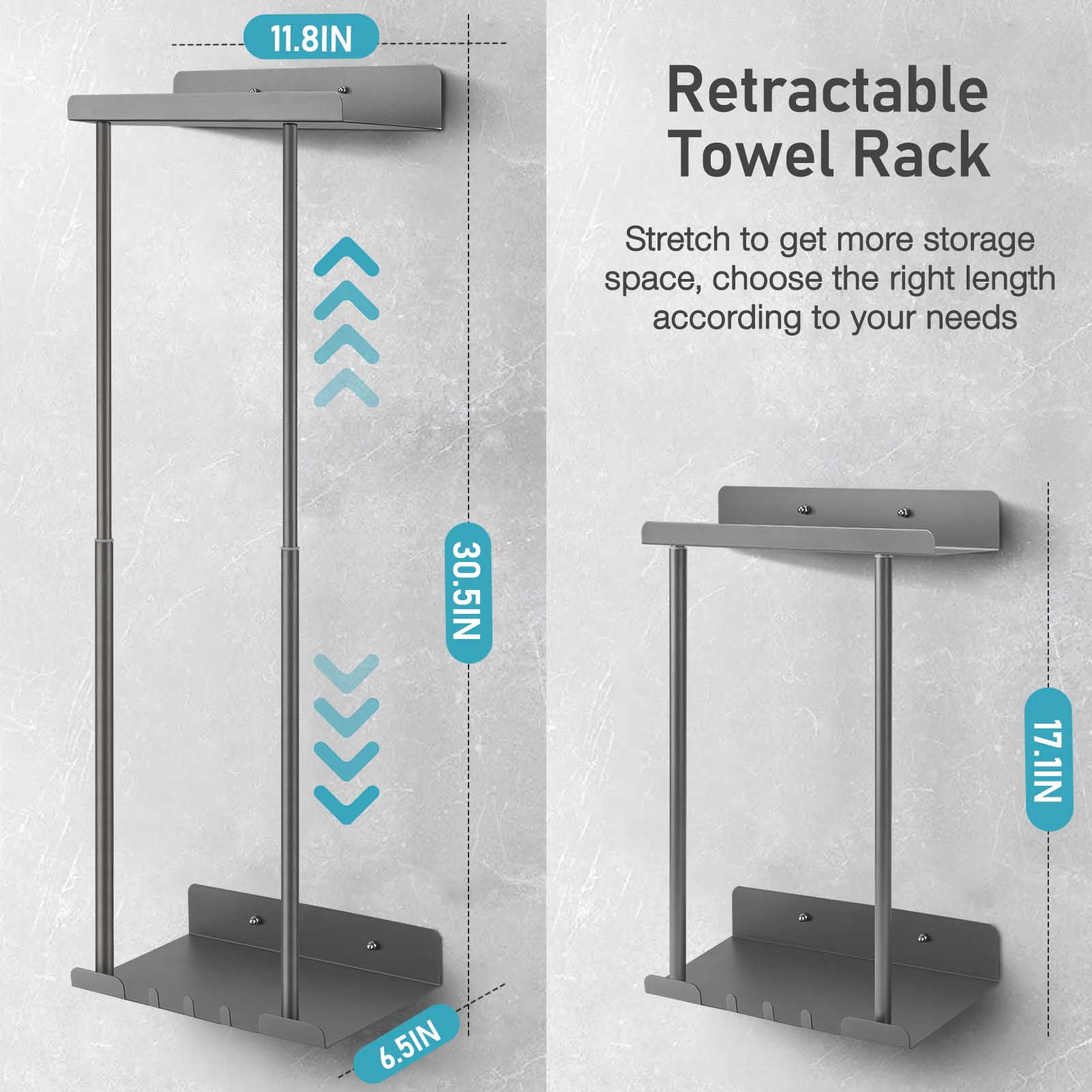 Livhil Wall Towel Rack for Rolled Towels, New Upgrade Towel Racks for Bathroom Wall Mounted, Bathroom Bar Towel Storage, Metal Bath Towel Holder for Folded Large Towel Washcloths, Gray