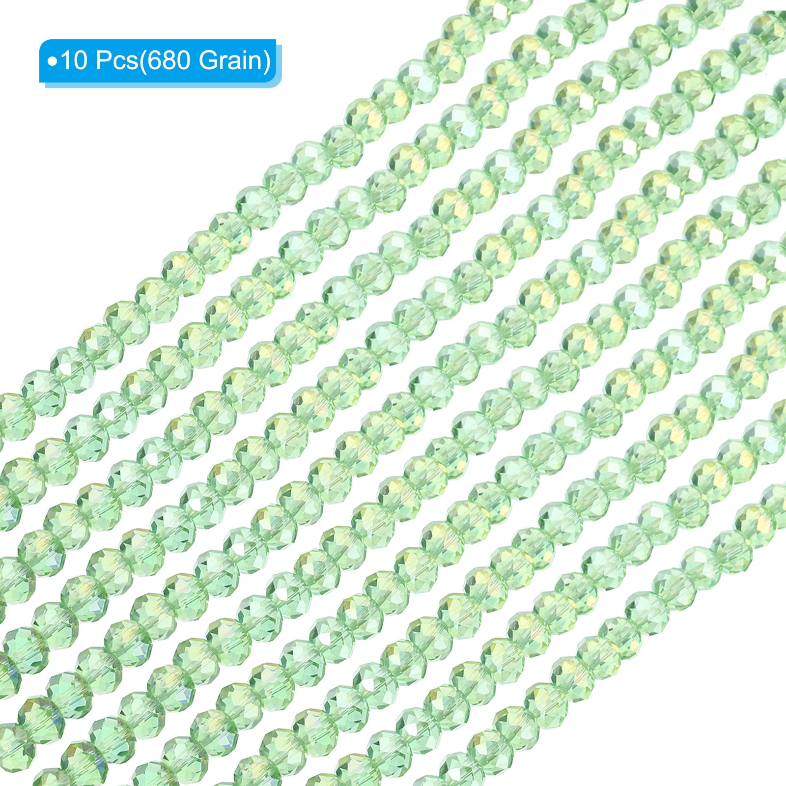 Uxcell 8 mm Briolette Rondelle Glass Beads, Small Round Faceted Crystal Bead, Light Green 10Pack