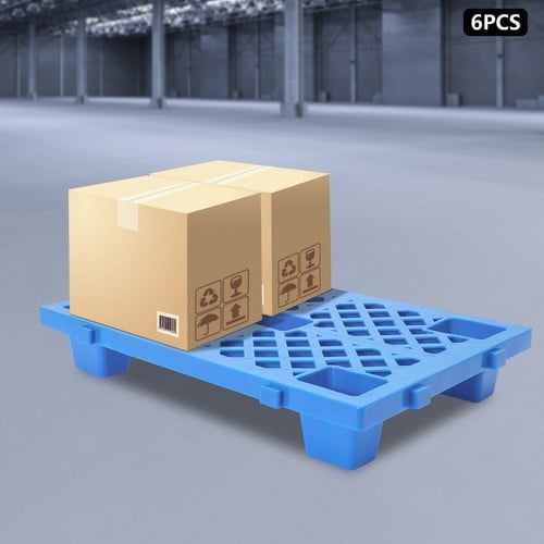 DENEST 6 PCS Plastic Pallets, 220.46lbs Load, Blue, Interlocking Storage Pallets for Warehouses, Factories