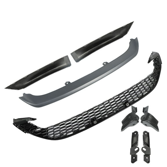 Fit for Ford Focus (2015-2016) Front Lower Grille w/ Bumper Trim Lips Kit, Black & Silver Chrome, 15-16 Focus Lower Bumper Grill