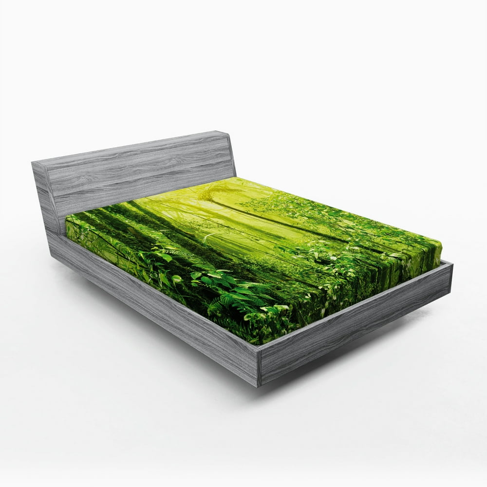 Green Fitted Sheet Tropical Amazon Wildlife Nature Forest with Branches