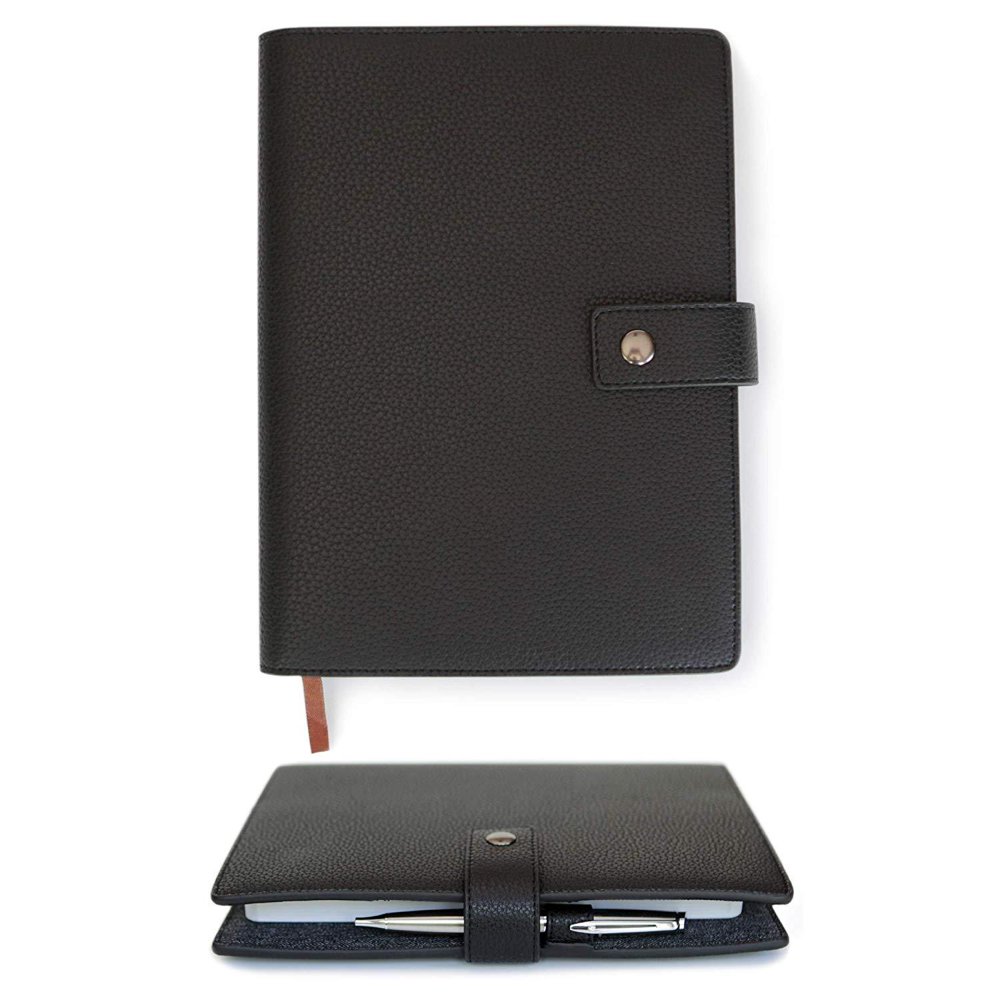 Black Full Grain Leather Refillable Journal Cover with A5 Lined