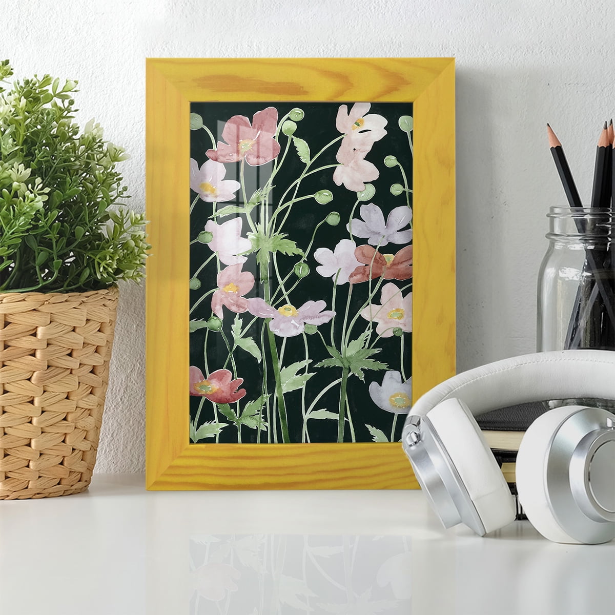 Anemone Dance III -Framed Print w/glass-Sunflower Yellow