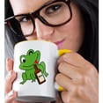 thumbnail image 2 of 3dRose, Image of Cartoon Green Frog Drinks From Beer Bottle, 11oz Two-Tone Yellow Mug, 2 of 7