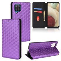 Dteck Case For Samsung Galaxy A12,Magnetic Pattern Leather Card Holder Wallet Case Hybrid Rubber Kickstand Protective Cover,Purple
