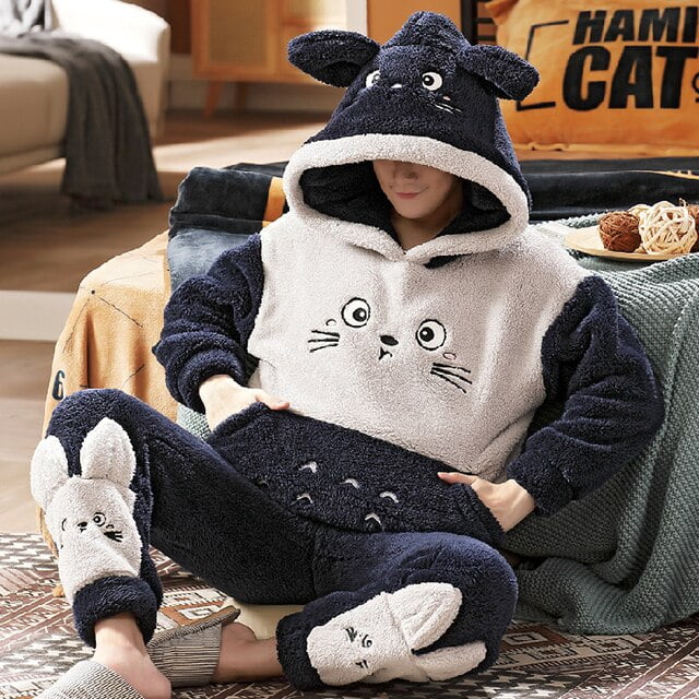 PIKADINGNIS New Pajamas for Men New Style Warm Flannel Long Sleeve Male Pocket Pyjama Set Young Boy Wear Sleepwear Pant 4XL 5XL