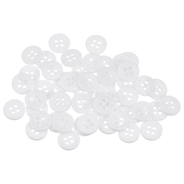 Uxcell 50Pcs 18L Botones de Coser 15/32" (11.5mm) Redondos Planos de Resina de 4 Agujeros para Manualidades de Costura, Blanco