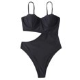 thumbnail image 1 of Nuevo traje de baño de una pieza de color sólido para mujer, sexy, con patrón de plástico, empalme adelgazante, 1 of 5