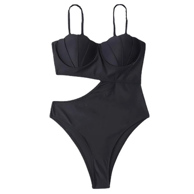 Nuevo traje de baño de una pieza de color sólido para mujer, sexy, con patrón de plástico, empalme adelgazante