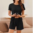 thumbnail image 4 of Clothing Cqxid525 Short Sleeve Pj Set Womens Pajamas 2 Ribbed Knit Short Sleeve Sleepwear Set Black 2PC, 4 of 4