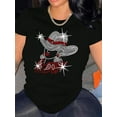 thumbnail image 1 of 1pc Women'S Fashion Diamond Art Print T-Shirt, Casual Round Neck Short Sleeve, Polyester Stretch Fabric, All-Season Comfort Fit Top, 1 of 6