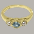 thumbnail image 6 of LBG British Made 10k Yellow Gold Natural Aquamarine & Cultured Pearl Womens Anniversary Ring - 33 size options - Size 5, 6 of 7