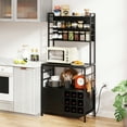 thumbnail image 2 of Gymax 67'' Bakers Rack w/ Power Outlet Coffee Bar Cabinet w/ S-Shaped Hooks Black, 2 of 10