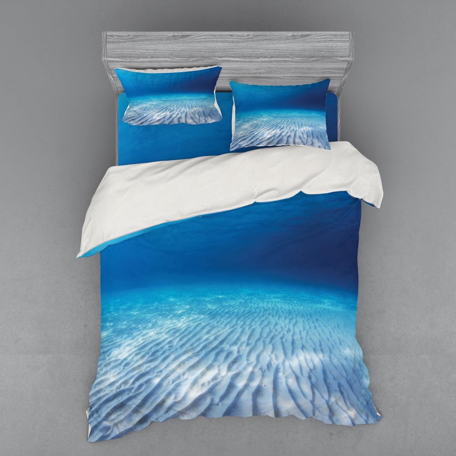 Ocean Duvet Cover Set, Underwater Shot of an Infinite Sandy Sea Bottom