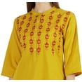 thumbnail image 4 of Moomaya Embroidered Cotton Kurta Mandarin Collar 3/4 Sleeve Button Up Solid Kurti For Women, 4 of 7