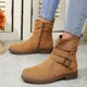 thumbnail image 3 of NECHOLOGY Botas Mujer Adulto Femenino Zapatos Botines de mujer Botas con hebilla y cinturón para mujer, botines de gamuza de Color sólido, punta redonda, cremallera lateral, talla grande (Brown, 7), 3 of 6