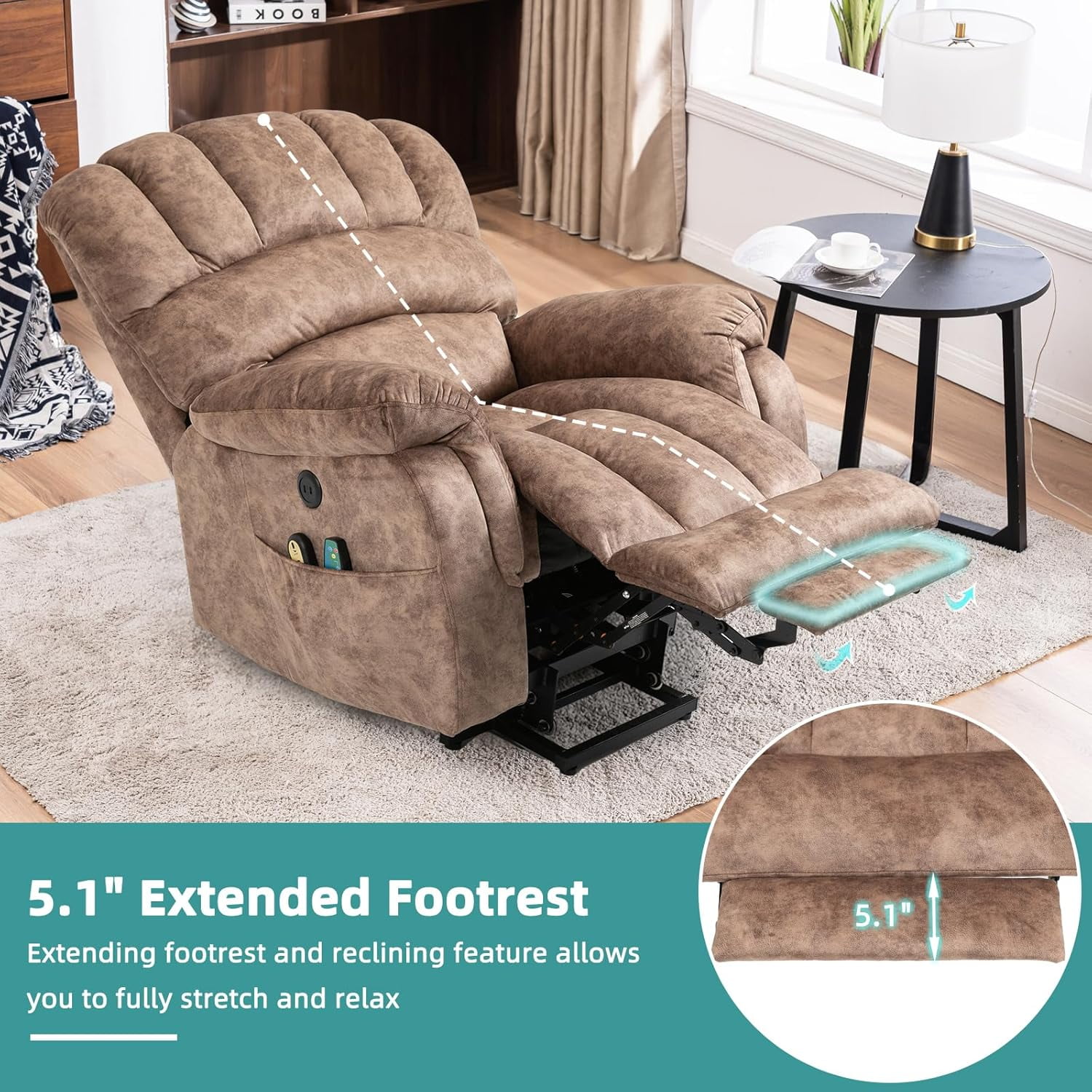 MEETWARM Power Lift Recliner for Seniors, Massage & Heated, USB Ports, Plush-Brown